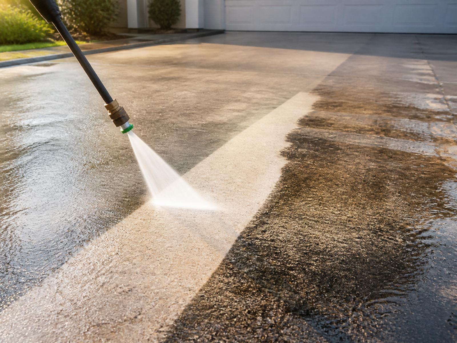 Pressure washer cleaning driveway